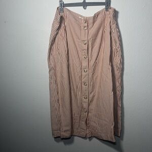 Madewell Beige Striped Button-Down A-Line Skirt